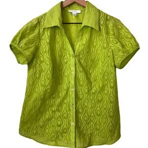 Y2K Button‎ Down Blouse Size Medium Lime Green Puff Sleeve Clueless 90s Sheer